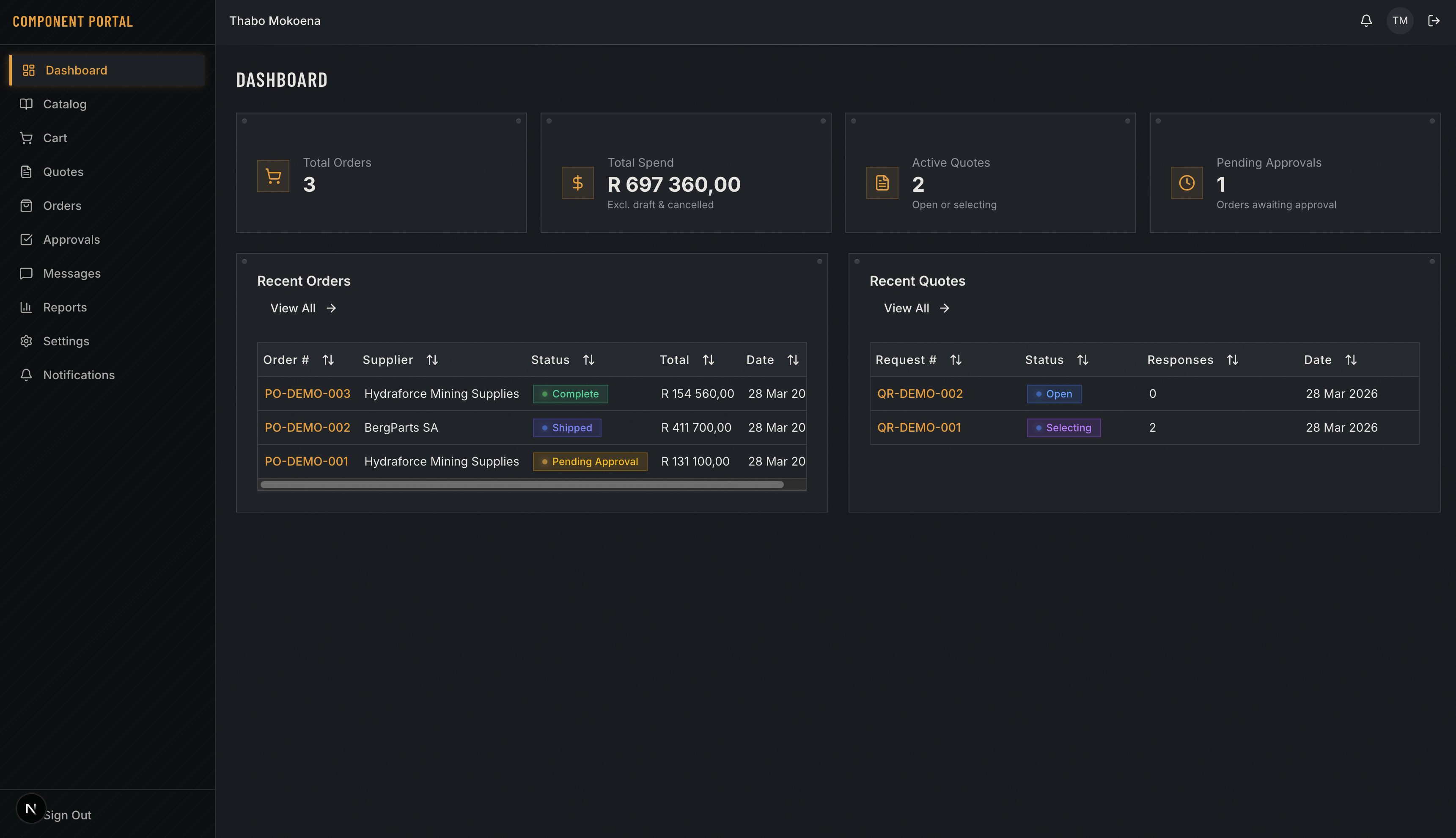 Component Portal Dashboard