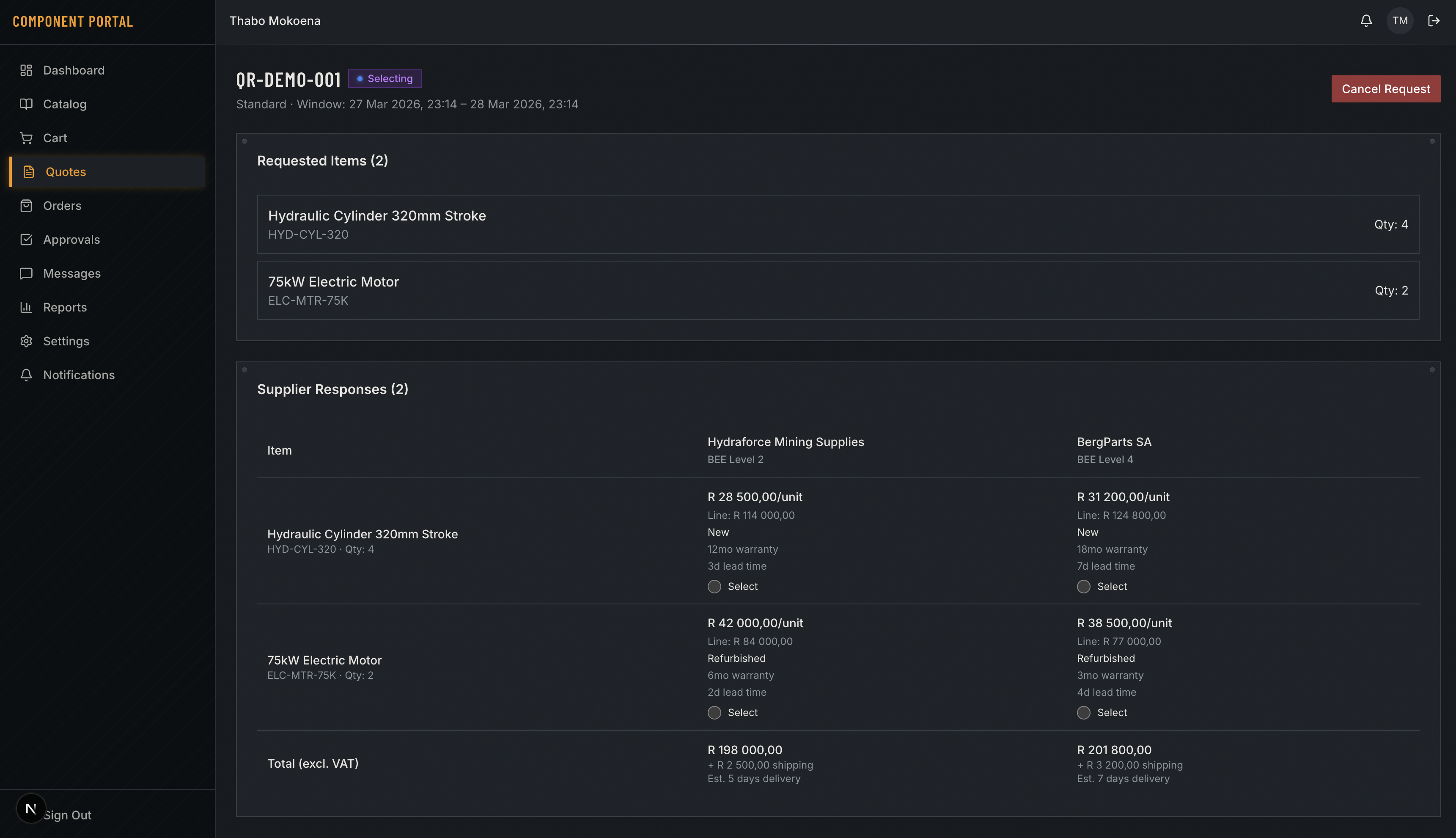 Quote Comparison View